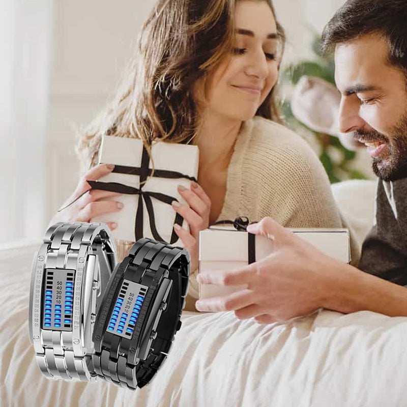 ⌚ LIMITED-TIME 50% OFF! ✨ Men's Binary LED Watch – Stainless Steel, Blue Light, Sporty, Water-Resistant, Modern ⚡