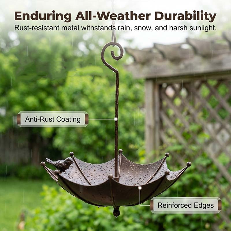 🐦 LIMITED-TIME 50% OFF! ✨ Hanging Umbrella Bird Feeder & Bath – Dual-Use, Rust-Resistant, Vintage Garden Decor ☂️