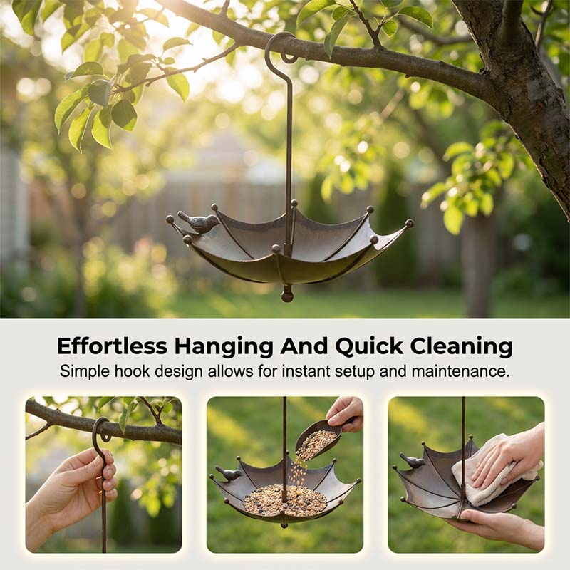 🐦 LIMITED-TIME 50% OFF! ✨ Hanging Umbrella Bird Feeder & Bath – Dual-Use, Rust-Resistant, Vintage Garden Decor ☂️