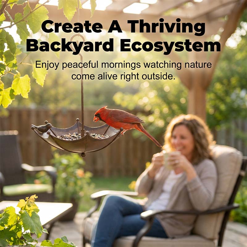 🐦 LIMITED-TIME 50% OFF! ✨ Hanging Umbrella Bird Feeder & Bath – Dual-Use, Rust-Resistant, Vintage Garden Decor ☂️