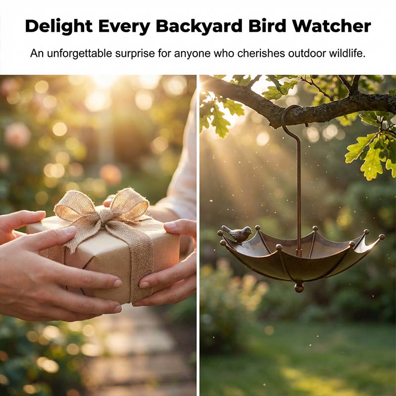 🐦 LIMITED-TIME 50% OFF! ✨ Hanging Umbrella Bird Feeder & Bath – Dual-Use, Rust-Resistant, Vintage Garden Decor ☂️