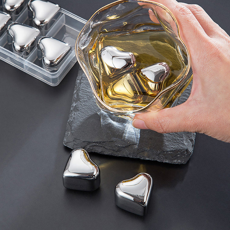 Heart-Shaped Stainless Steel Reusable Ice Cubes Set