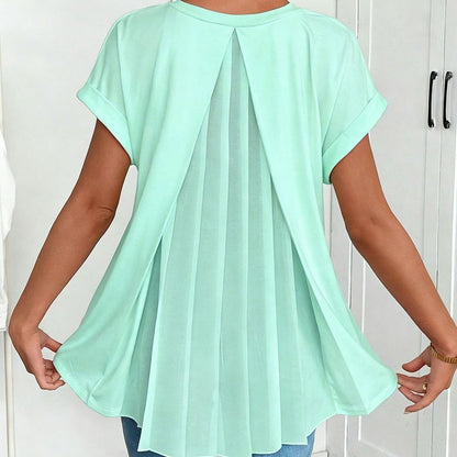 Flowy Short Sleeve Top with Inverted Pleat Back