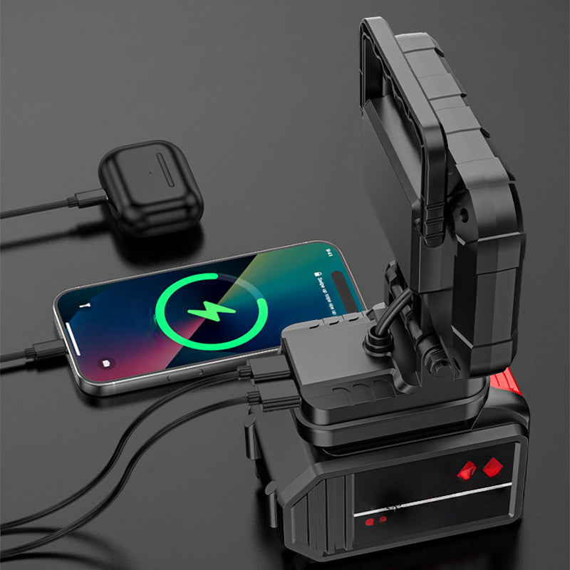 ⏳50% OFF!💡180° Rotatable LED Work Light – With Dual USB Power Bank Function – Rugged & Cordless – Universal Battery Compatibility – For Garage, Construction & Camping