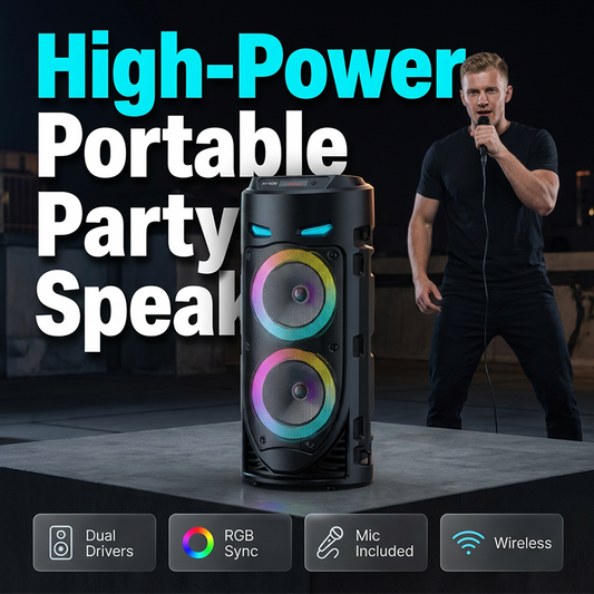 🥳2026 HOT SALE🥳💞🔊 50% OFF! Portable Bluetooth Speaker with Mic – 16W loud sound, RGB lights & wired microphone.