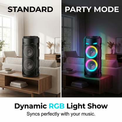 🥳2026 HOT SALE🥳💞🔊 50% OFF! Portable Bluetooth Speaker with Mic – 16W loud sound, RGB lights & wired microphone.