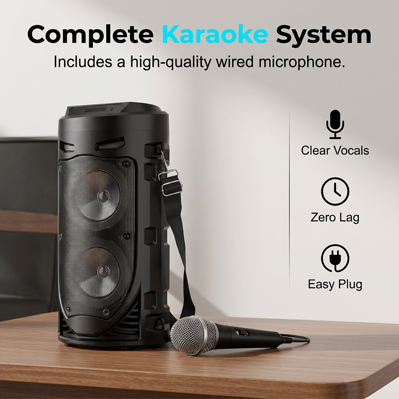 🥳2026 HOT SALE🥳💞🔊 50% OFF! Portable Bluetooth Speaker with Mic – 16W loud sound, RGB lights & wired microphone.