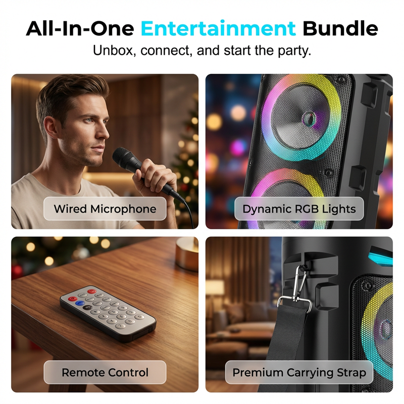 🥳2026 HOT SALE🥳💞🔊 50% OFF! Portable Bluetooth Speaker with Mic – 16W loud sound, RGB lights & wired microphone.