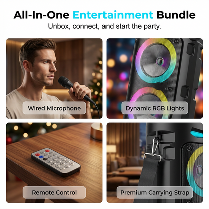 🥳2026 HOT SALE🥳💞🔊 50% OFF! Portable Bluetooth Speaker with Mic – 16W loud sound, RGB lights & wired microphone.