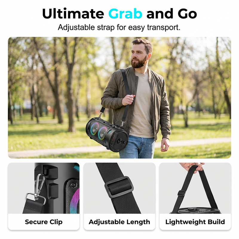 🥳2026 HOT SALE🥳💞🔊 50% OFF! Portable Bluetooth Speaker with Mic – 16W loud sound, RGB lights & wired microphone.