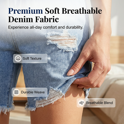 🔥Women's Ripped High-Waist Denim Bermuda Shorts