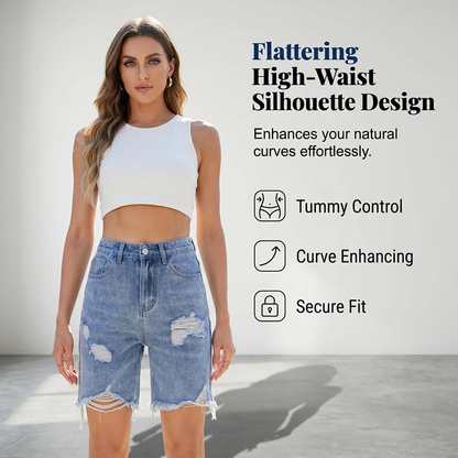 🔥Women's Ripped High-Waist Denim Bermuda Shorts