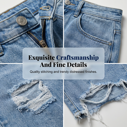 🔥Women's Ripped High-Waist Denim Bermuda Shorts