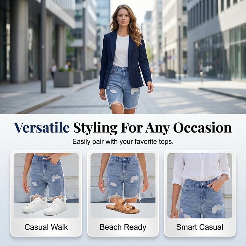 🔥Women's Ripped High-Waist Denim Bermuda Shorts