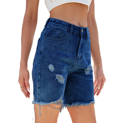 🔥Women's Ripped High-Waist Denim Bermuda Shorts