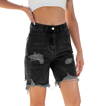 🔥Women's Ripped High-Waist Denim Bermuda Shorts