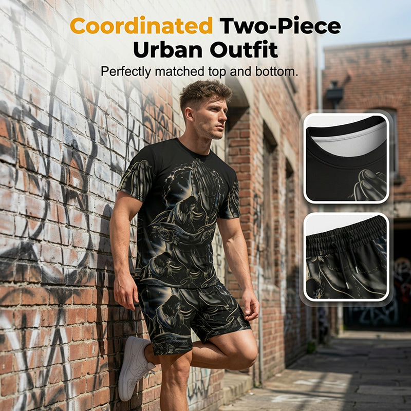 👕 LIMITED-TIME 50% OFF! ✨ Men's 2-Piece Set – Print T-Shirt & Shorts, Casual, Breathable 🏃‍♂️
