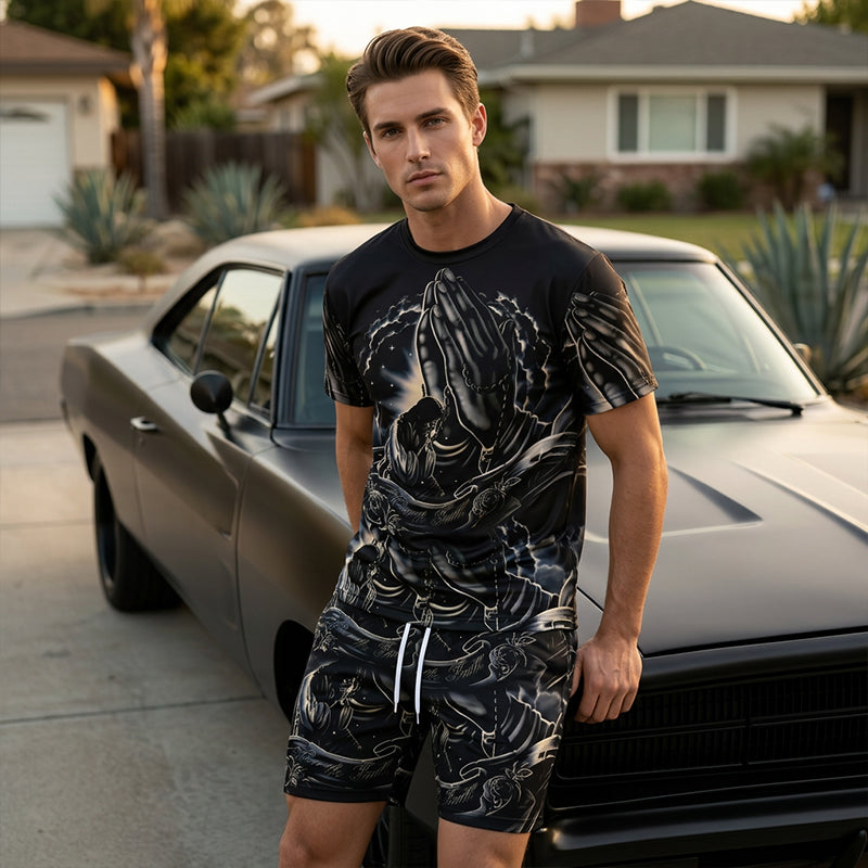 👕 LIMITED-TIME 50% OFF! ✨ Men's 2-Piece Set – Print T-Shirt & Shorts, Casual, Breathable 🏃‍♂️