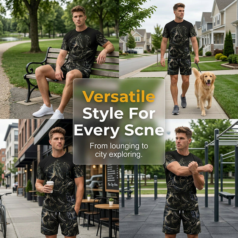👕 LIMITED-TIME 50% OFF! ✨ Men's 2-Piece Set – Print T-Shirt & Shorts, Casual, Breathable 🏃‍♂️