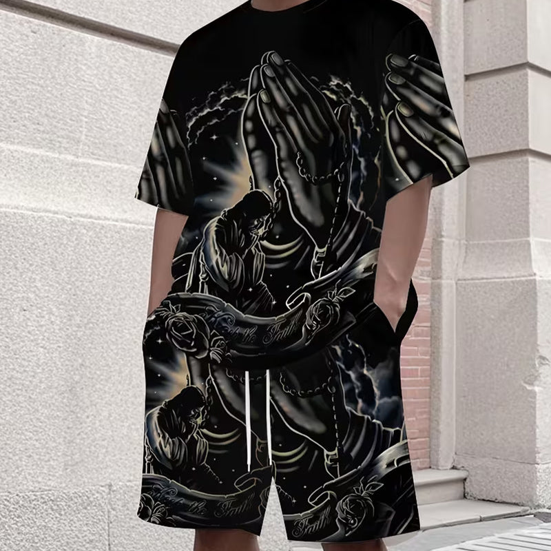 👕 LIMITED-TIME 50% OFF! ✨ Men's 2-Piece Set – Print T-Shirt & Shorts, Casual, Breathable 🏃‍♂️