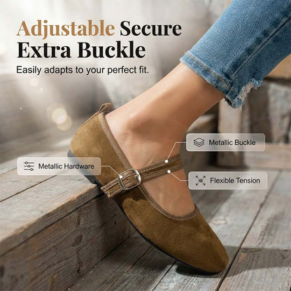 🩰 50% OFF NOW! 🌿 Comfortable PU Ballet Flats – Suede-Look, Adjustable Strap & Square Toe – All-Day Comfort 🌸