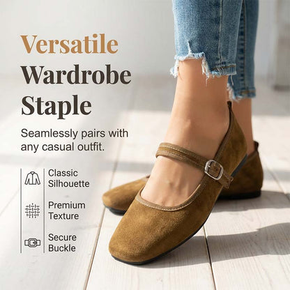 🩰 50% OFF NOW! 🌿 Comfortable PU Ballet Flats – Suede-Look, Adjustable Strap & Square Toe – All-Day Comfort 🌸