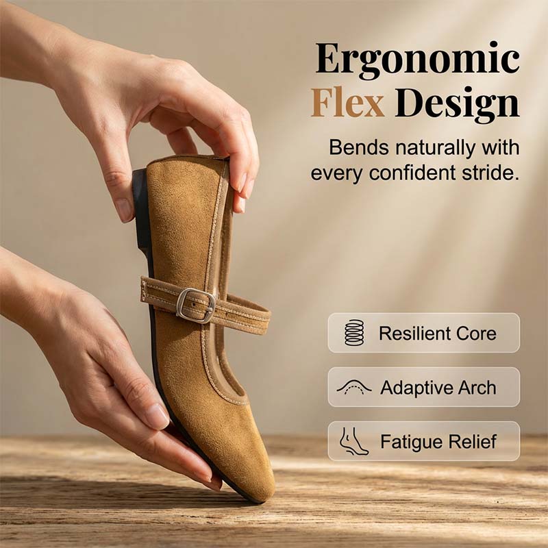 🩰 50% OFF NOW! 🌿 Comfortable PU Ballet Flats – Suede-Look, Adjustable Strap & Square Toe – All-Day Comfort 🌸