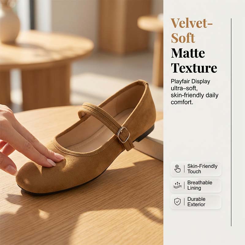 🩰 50% OFF NOW! 🌿 Comfortable PU Ballet Flats – Suede-Look, Adjustable Strap & Square Toe – All-Day Comfort 🌸