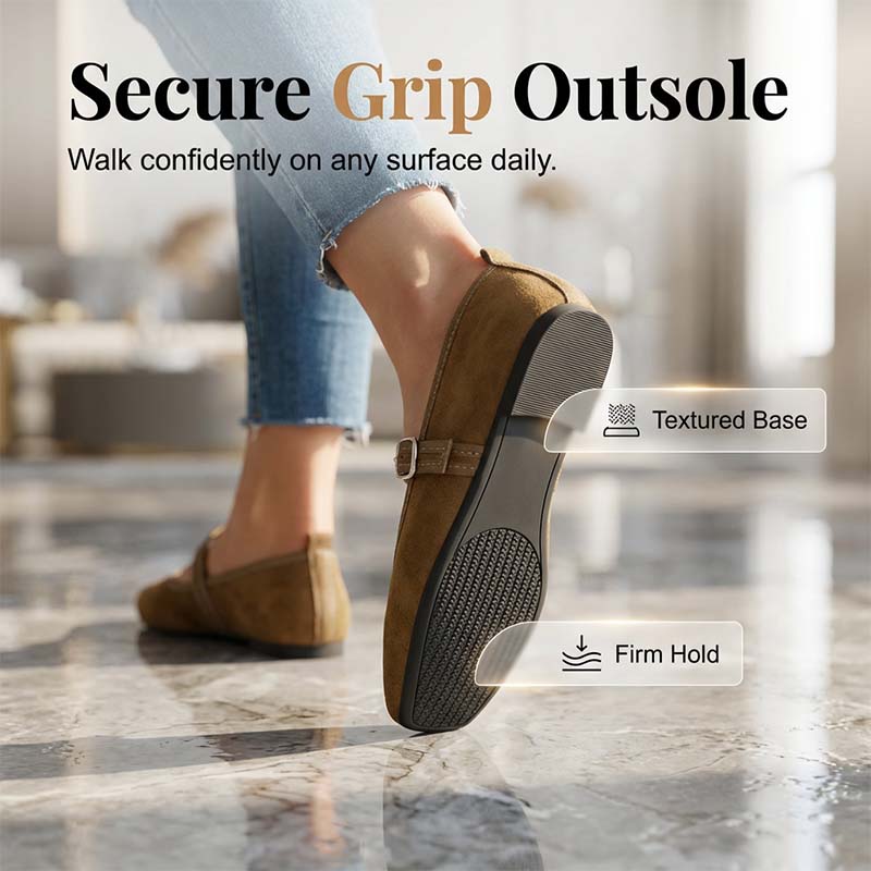 🩰 50% OFF NOW! 🌿 Comfortable PU Ballet Flats – Suede-Look, Adjustable Strap & Square Toe – All-Day Comfort 🌸