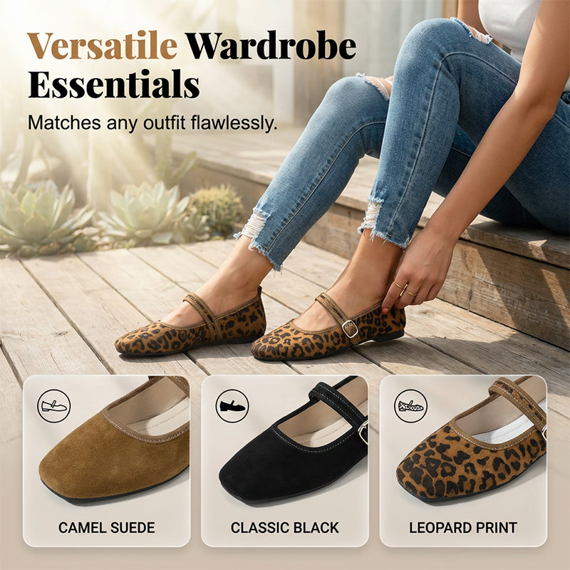 🩰 50% OFF NOW! 🌿 Comfortable PU Ballet Flats – Suede-Look, Adjustable Strap & Square Toe – All-Day Comfort 🌸