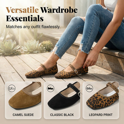 🩰 50% OFF NOW! 🌿 Comfortable PU Ballet Flats – Suede-Look, Adjustable Strap & Square Toe – All-Day Comfort 🌸