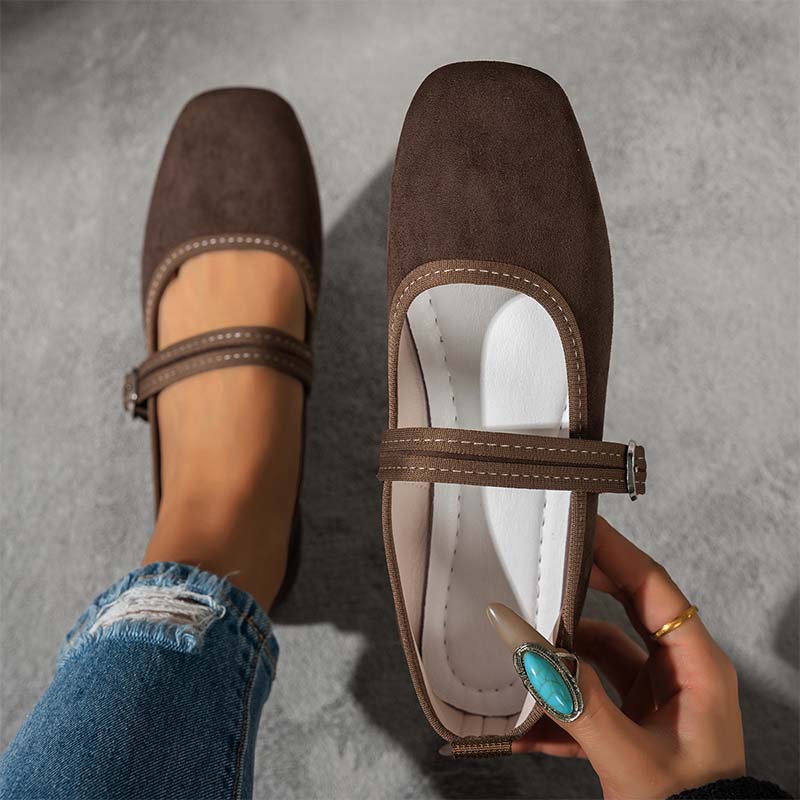 🩰 50% OFF NOW! 🌿 Comfortable PU Ballet Flats – Suede-Look, Adjustable Strap & Square Toe – All-Day Comfort 🌸