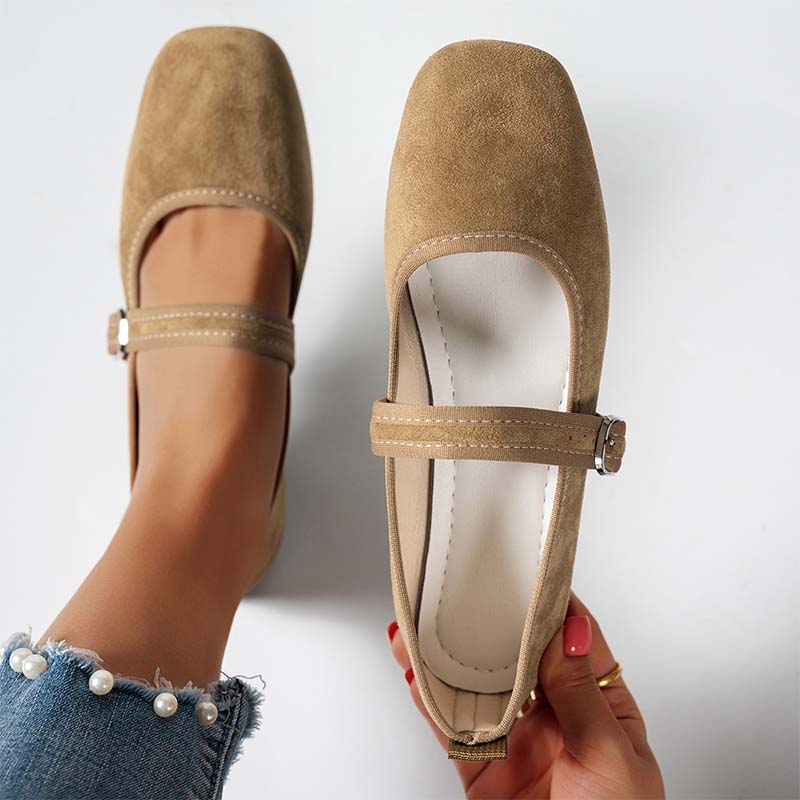 🩰 50% OFF NOW! 🌿 Comfortable PU Ballet Flats – Suede-Look, Adjustable Strap & Square Toe – All-Day Comfort 🌸