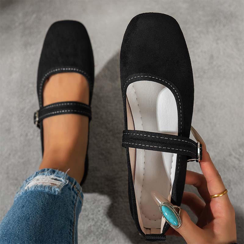 🩰 50% OFF NOW! 🌿 Comfortable PU Ballet Flats – Suede-Look, Adjustable Strap & Square Toe – All-Day Comfort 🌸