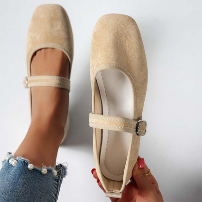 🩰 50% OFF NOW! 🌿 Comfortable PU Ballet Flats – Suede-Look, Adjustable Strap & Square Toe – All-Day Comfort 🌸