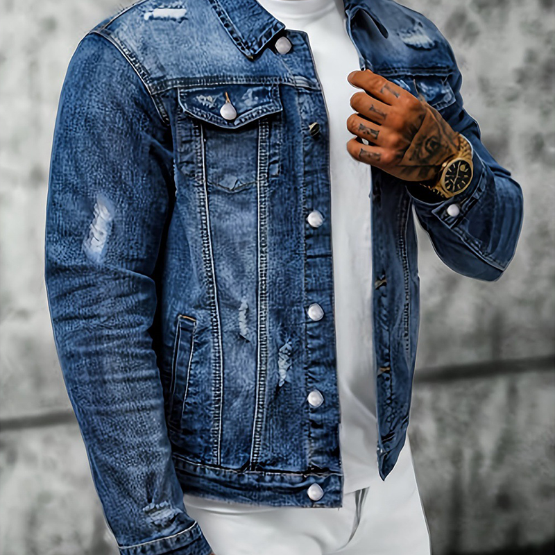 ⏳Time-Limited Special⏰Men’s Casual Vintage-Wash Distressed Denim Jacket