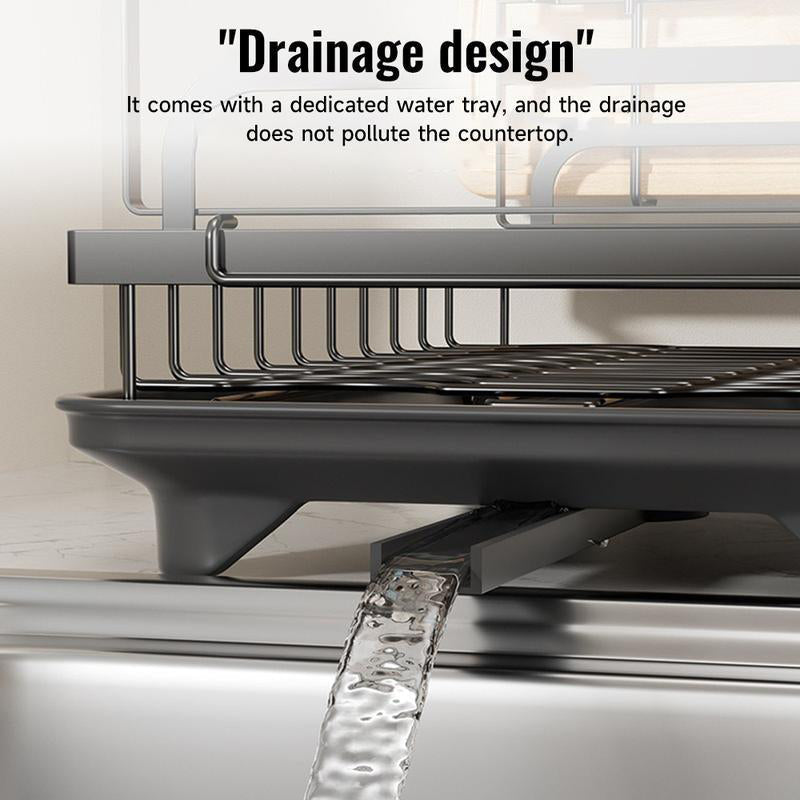 🥳2026 HOT SALE🥳💞50K+ SOLD!🥘💧 50% OFF + Free Shipping! Dish Drying Rack – Two tiers, stable vertical slots. Rotating spout keeps counter dry. No more puddles! 🛡️✅