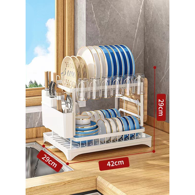 🥳2026 HOT SALE🥳💞50K+ SOLD!🥘💧 50% OFF + Free Shipping! Dish Drying Rack – Two tiers, stable vertical slots. Rotating spout keeps counter dry. No more puddles! 🛡️✅