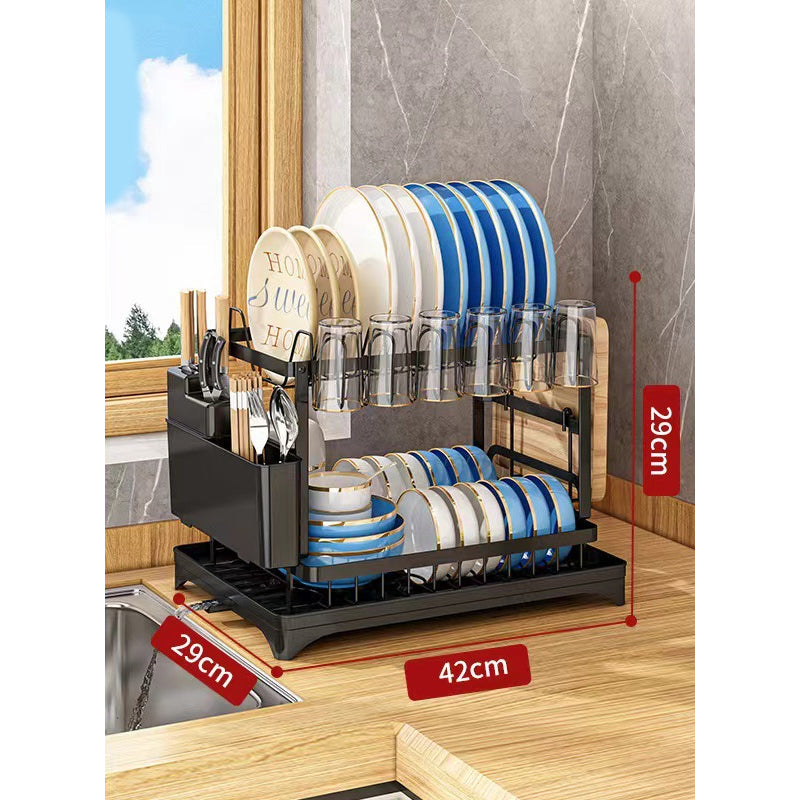 🥳2026 HOT SALE🥳💞50K+ SOLD!🥘💧 50% OFF + Free Shipping! Dish Drying Rack – Two tiers, stable vertical slots. Rotating spout keeps counter dry. No more puddles! 🛡️✅