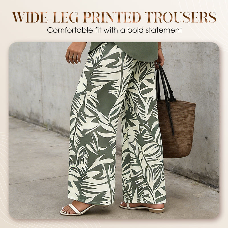 📢📢50% OFF !! ⏰Women's V-Neck Blouse & Printed Wide-Leg Pants Set