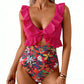🎉 LIMITED TIME 50% OFF! 🩱 Ruffle V-Neck Swimsuit – Tummy Control & Adjustable Tie-Back Fit 🌊
