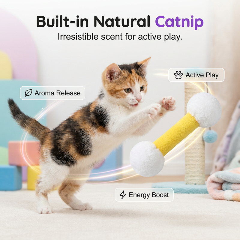 Plush Dumbbell-Shaped Teething Toy for Cats and Dogs