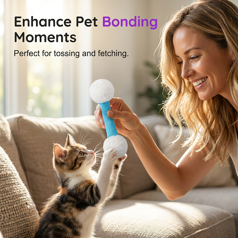 Plush Dumbbell-Shaped Teething Toy for Cats and Dogs