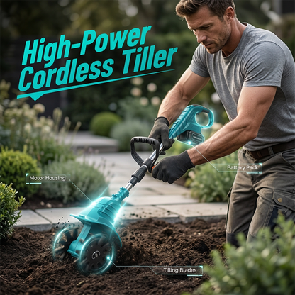🌿50% OFF⚡ Cordless Electric Tiller | High-Powered Soil Loosening · Adjustable Telescopic Handle · Long Battery Life · Heavy-Duty Blades · Easy Gardening