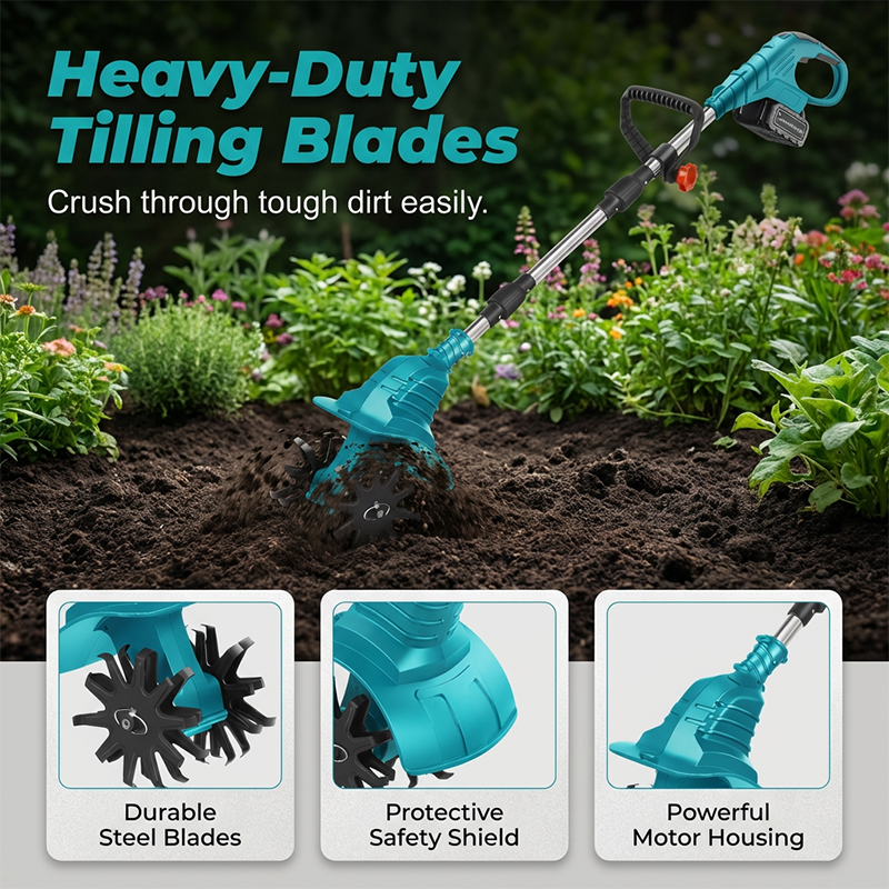🌿50% OFF⚡ Cordless Electric Tiller | High-Powered Soil Loosening · Adjustable Telescopic Handle · Long Battery Life · Heavy-Duty Blades · Easy Gardening