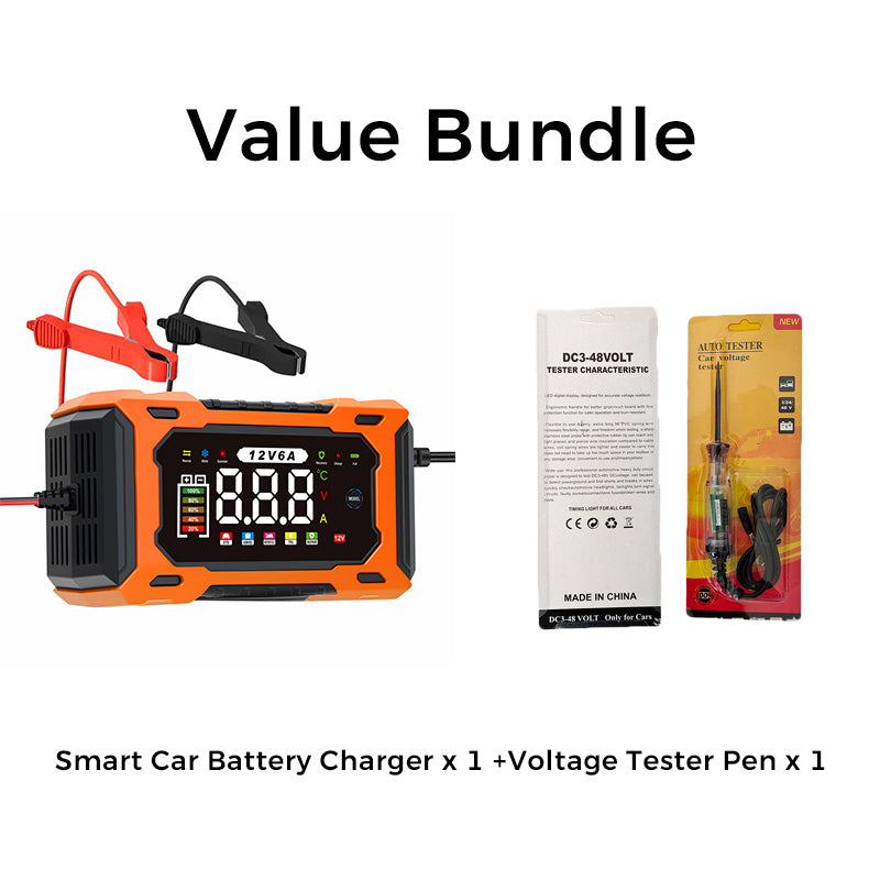 🔋12V 6A Smart Car Battery Charger – Pulse Repair Technology, Auto Maintain & Desulfation