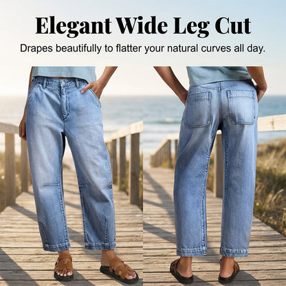 🌟 Women's high-waisted wide-leg denim shorts – Leg-lengthening & vintage wash – Casual cropped pants – perfect for summer, the beach, or a day off 👒