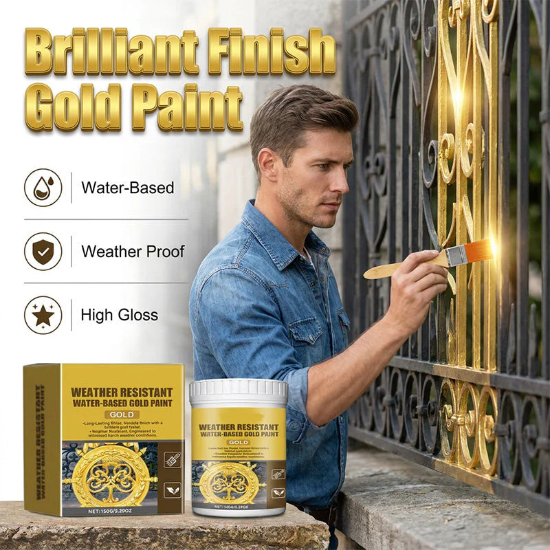 ✨ 50% OFF NOW! 🏡 Weather-Resistant Gold Paint – Rich Foil Effect, Fast-Drying – For Wood, Metal & Stone – A Touch of Luxury 💛