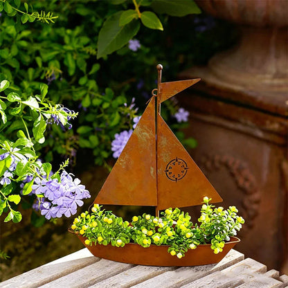 ⛵ 50% OFF NOW! 🌱 Rustic Sailboat Metal Planter – Handcrafted, weather-resistant & perfect for succulents, herbs or flowers – charming garden or shelf decor 🏡