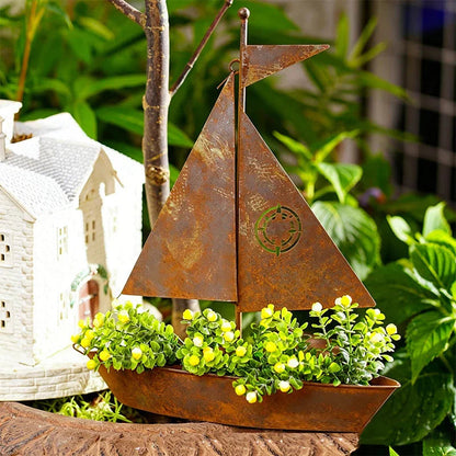 ⛵ 50% OFF NOW! 🌱 Rustic Sailboat Metal Planter – Handcrafted, weather-resistant & perfect for succulents, herbs or flowers – charming garden or shelf decor 🏡
